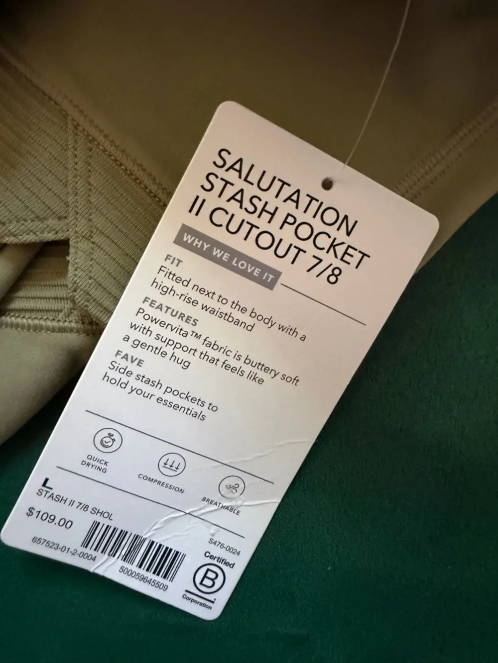 Athleta Olive Sage High-Rise Seam Detail Leggings with Cutout Accents - Picture 2 of 14